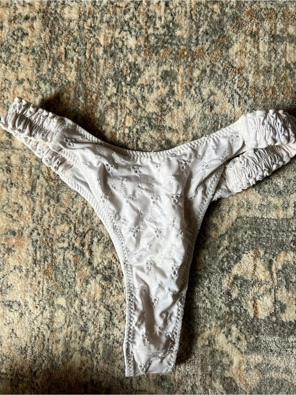 Frankie's Bikinis White Eyelet Underwire Top with Ruffled Straps